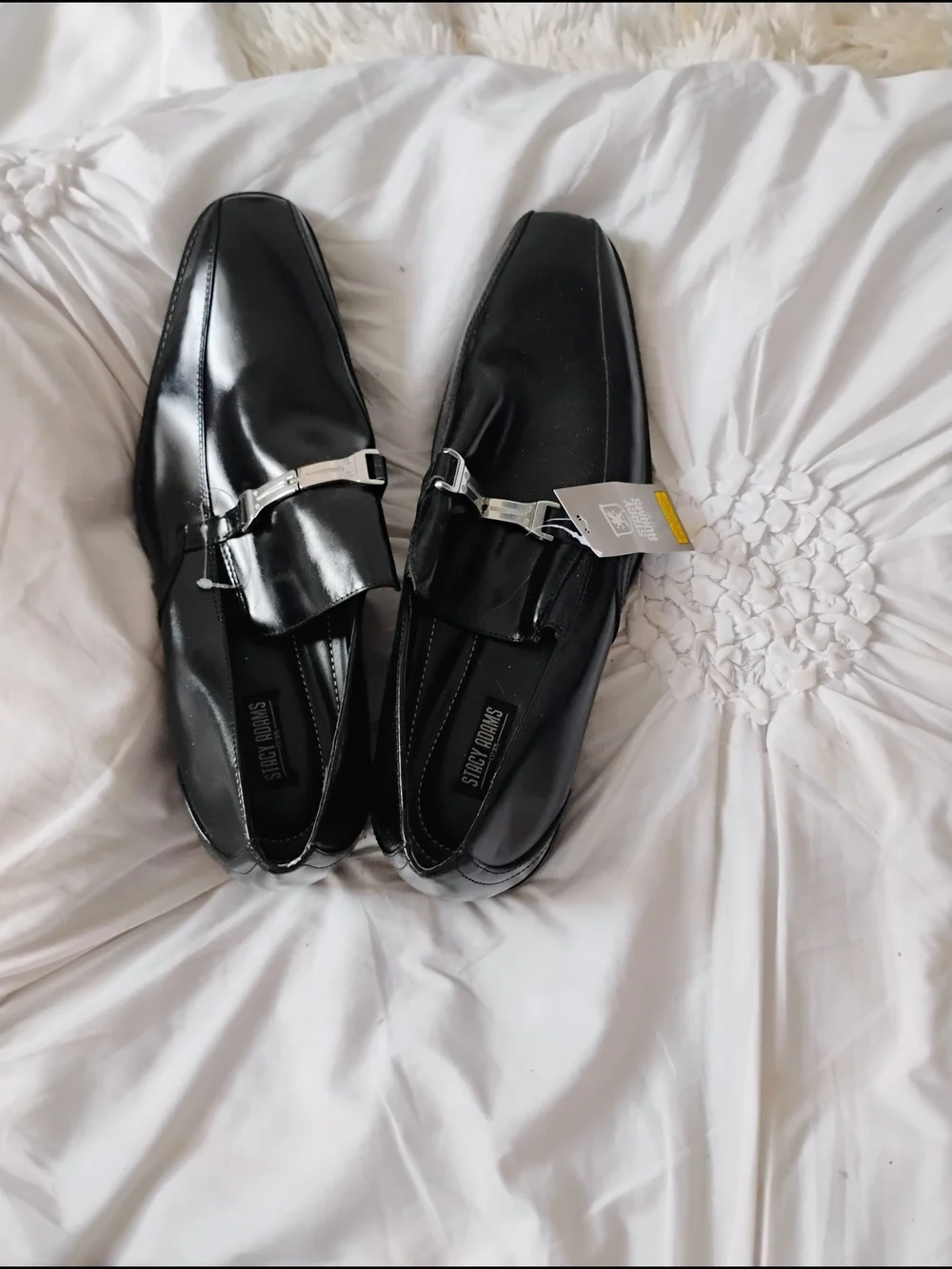 Stacy Adams Black Leather Slip-On Loafers with Silver Bit